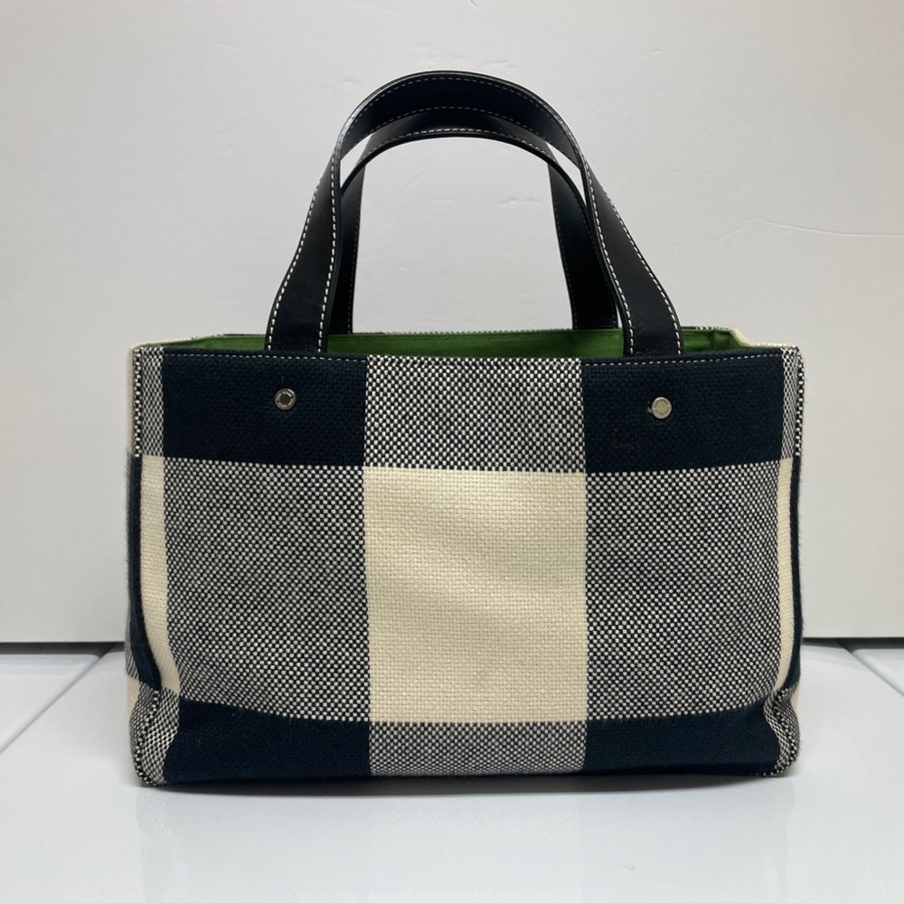Vintage Kate Spade Black and White Gingham Tote Purse with Green Lining - Picture 3 of 13